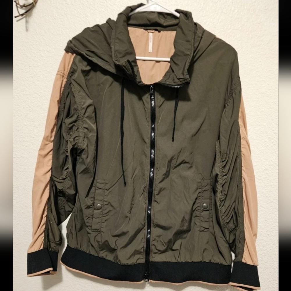 Free People FP Movement Hooded Parachute Jacket Green Colorblock Large